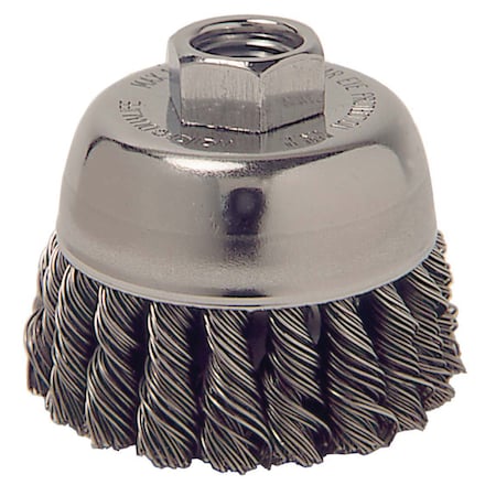 Weiler 2-3/4" Single Row Knot Wire Cup Brush .014" Steel Fill M10x1.25 Nut 13015